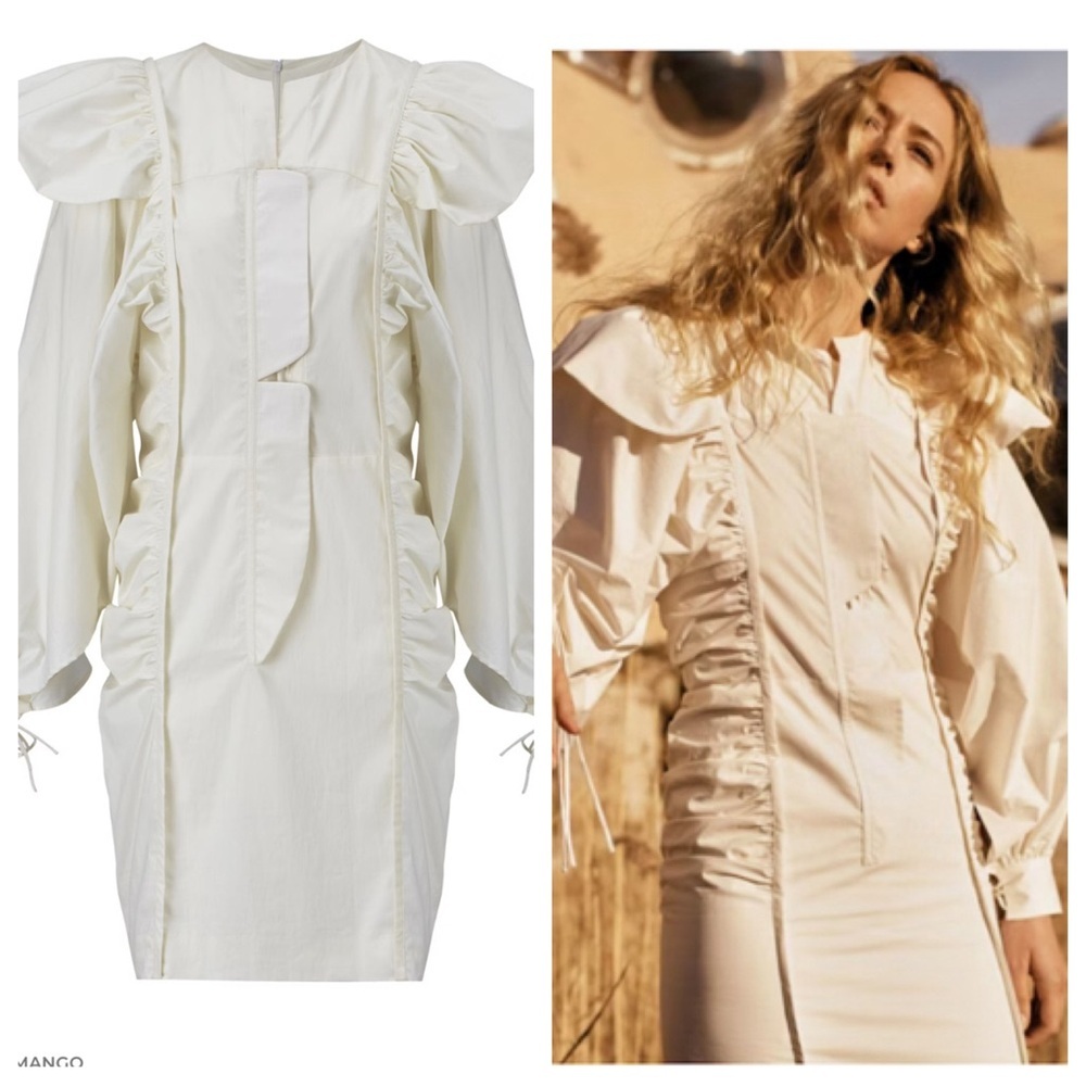 Mango Committed collection white dress with ruching from Mango